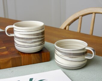 Handmade Marbled Ceramic Mug, Contemporary Handmade Cup, Grey and White