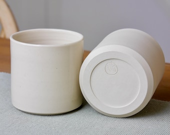 Handmade White Ceramic Mug, Wheel-thrown Handleless Cup, Modern Tumbler