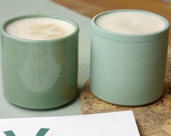 Handmade Green Ceramic Cup, Contemporary Wheel Thrown Mug, Gift for Him