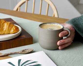 Contemporary Wheel-Thrown Mug, Dark Grey Modern Ceramic Coffee Cup, Gift for Coffee Lovers