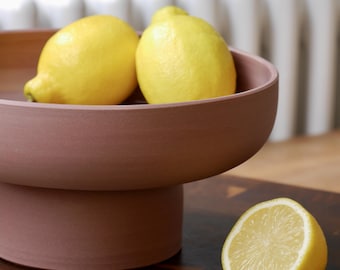 Handmade Damson Ceramic Pedestal Fruit Bowl,  Modern Table Centrepiece