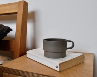 Handmade Light Grey Ceramic Mug, Wheel Thrown, Flat White Cup
