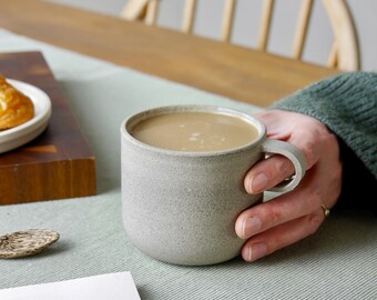 Contemporary Wheel-Thrown Mug, Stone Grey Modern Ceramic Coffee Cup, Gift for Him