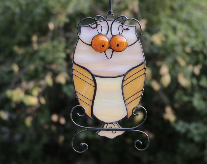 Stained Glass Art Suncatcher Window hangings Bird OWL Handmade Home decor Gift