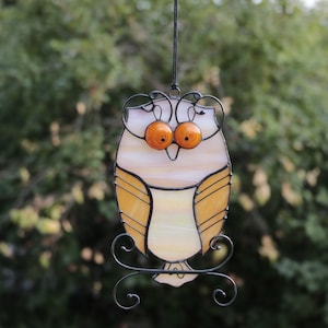 Stained Glass Art Suncatcher Window hangings Bird OWL Handmade Home decor Gift
