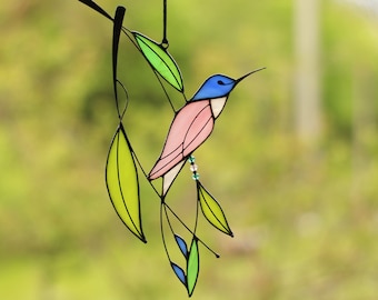 Suncatcher Stained Glass Art Window hangings Hummingbird Bird Home decor Gift