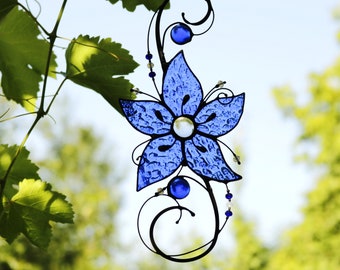 Suncatcher Stained Glass Art Window hangings Flower Home decor Gift