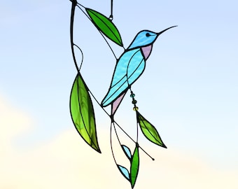 Hummingbird Suncatcher Window hangings Stained Glass Art Window hangings Bird Home decor Gift