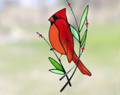Stained Glass Art Suncatcher Window hangings Bird Cardinal Handmade Home decor Gift