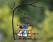 Suncatcher Stained Glass Art Window hangings Three Angels Love Home decor Gift