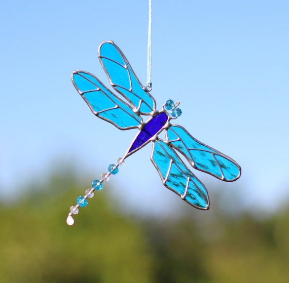 Stained Glass Art Suncatcher Window Hangings Dragonfly Gift Home