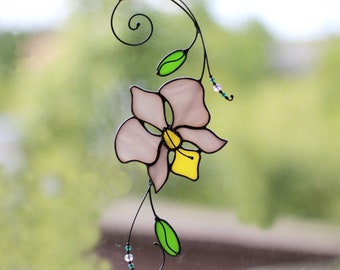 Stained Glass Art Window hangings Suncatcher Orchid Flower Tiffany Glass Home decor Gift