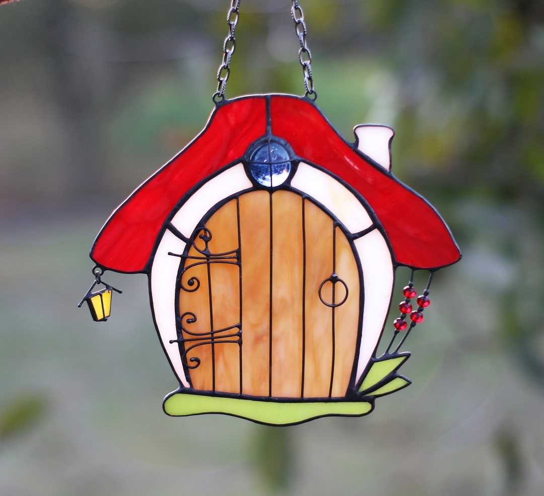 House Cottage Suncatcher Stained Glass Art Window Hangings Home Decor
