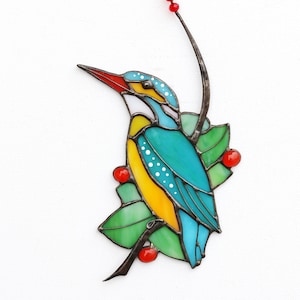 Kingfisher stained glass window hangings bird lover gift Mothers Day gift