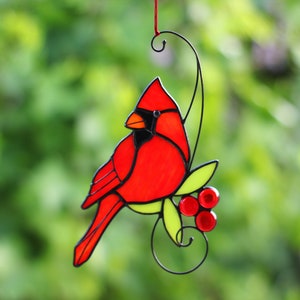 Cardinal Bird Stained Glass Art Suncatcher Window hangings Bird Cardinal Handmade Home decor Gift