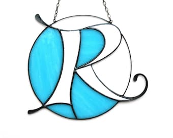 Initials Letter R Stained Glass Art Suncatcher Window hangings Tiffany style Home decor