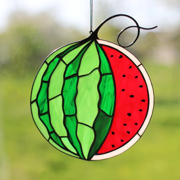 Watermelon Suncatcher Stained Glass Art Window hangings ornaments Home decor Gift