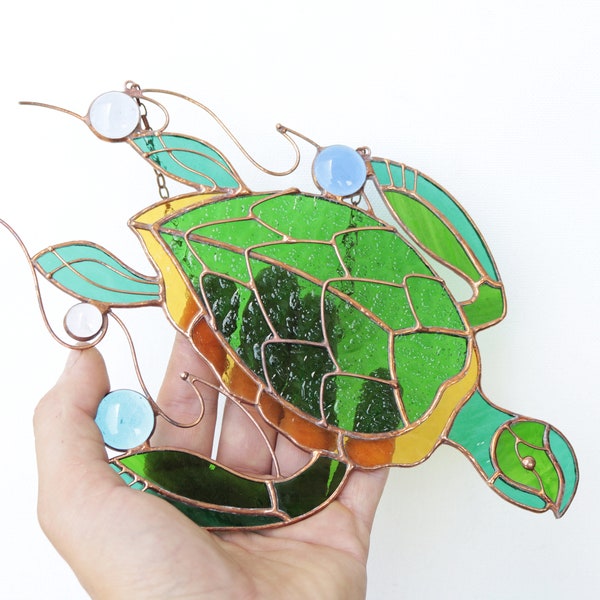 Dad's gift Suncatcher Stained Glass Art Window hangings Turtle Home decor Gift