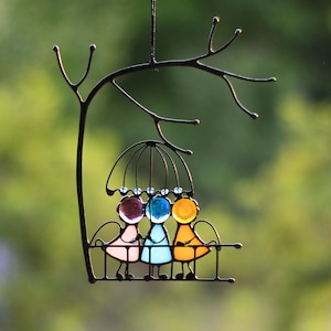 Suncatcher Stained Glass Art Window hangings Three Angels Love Home decor Gift