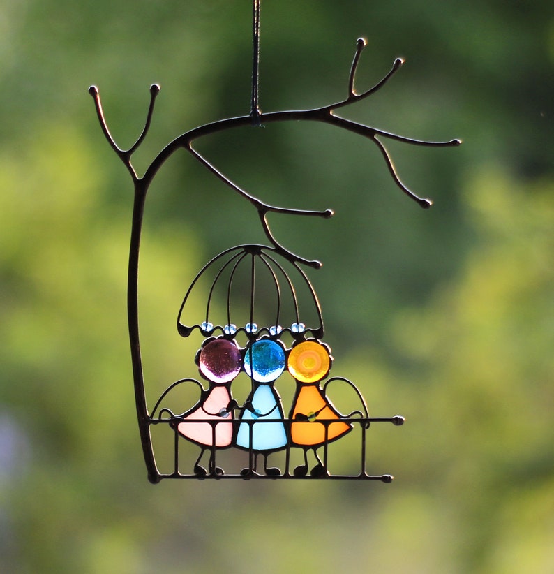 Suncatcher Stained Glass Art Window hangings Three Angels Love Etsy