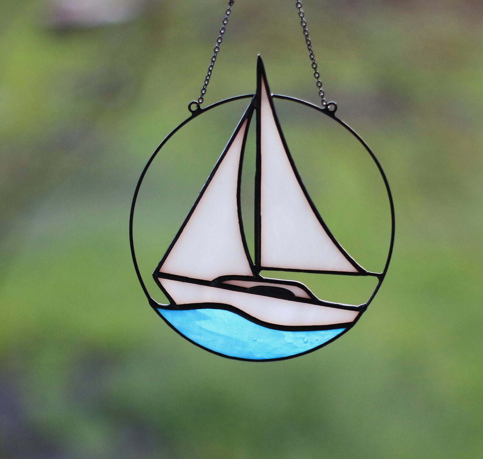 Sailboat Yacht Suncatcher Stained Glass Art Window hangings Etsy
