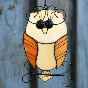 Stained Glass Art Suncatcher Window hangings Bird OWL Handmade Home decor Gift