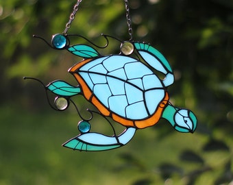 TURTLE Suncatcher Stained Glass Art Fensterbehang Wohndekor Geschenk