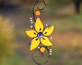 Suncatcher Glas-in-lood Art Raamversieringen decoratie Bloem Home decor Cadeau