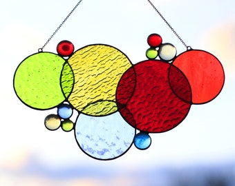 Rainbow Bubbles Suncatcher Stained Glass Art Window hangings Home decor Gift