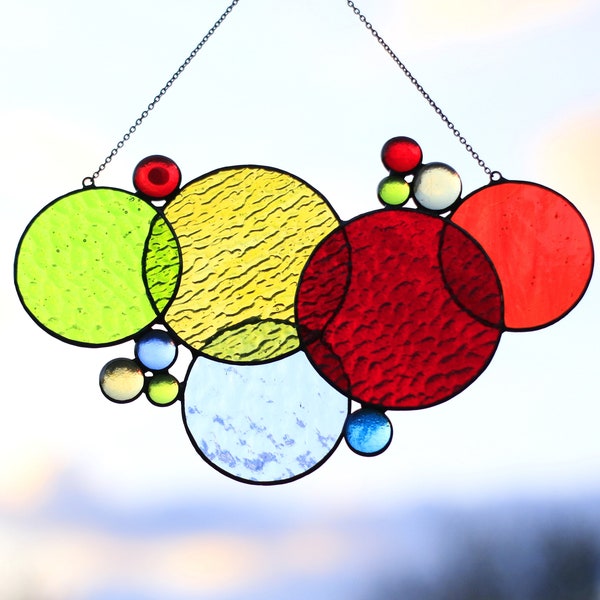 Rainbow Bubbles Suncatcher Stained Glass Art Window hangings Home decor Gift