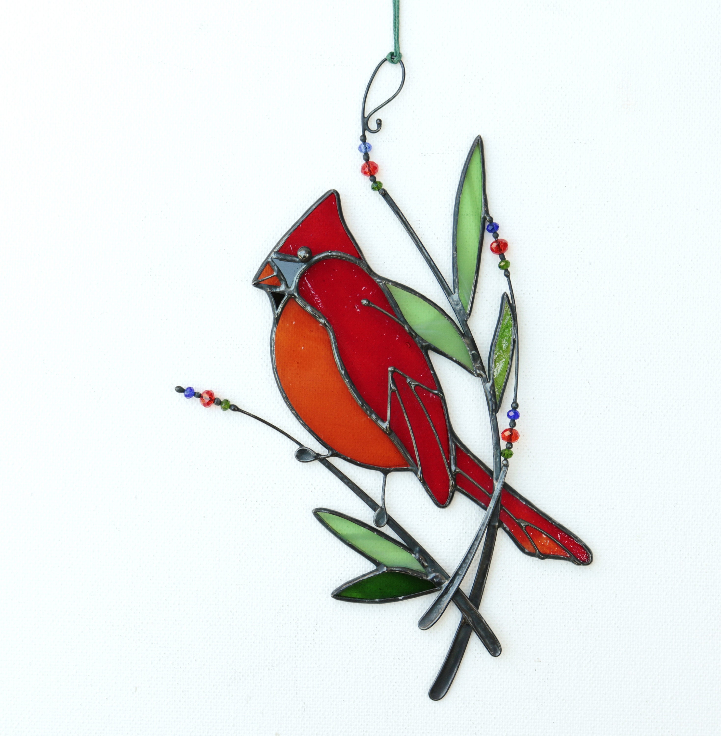 Stained Glass Art Suncatcher Window Hangings Bird Cardinal - Etsy