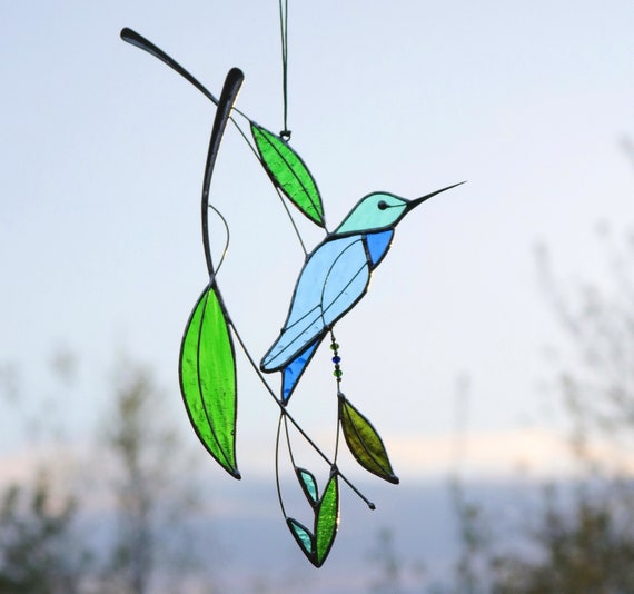 Hummingbird Stained Glass Suncatcher Bird Decor Window 