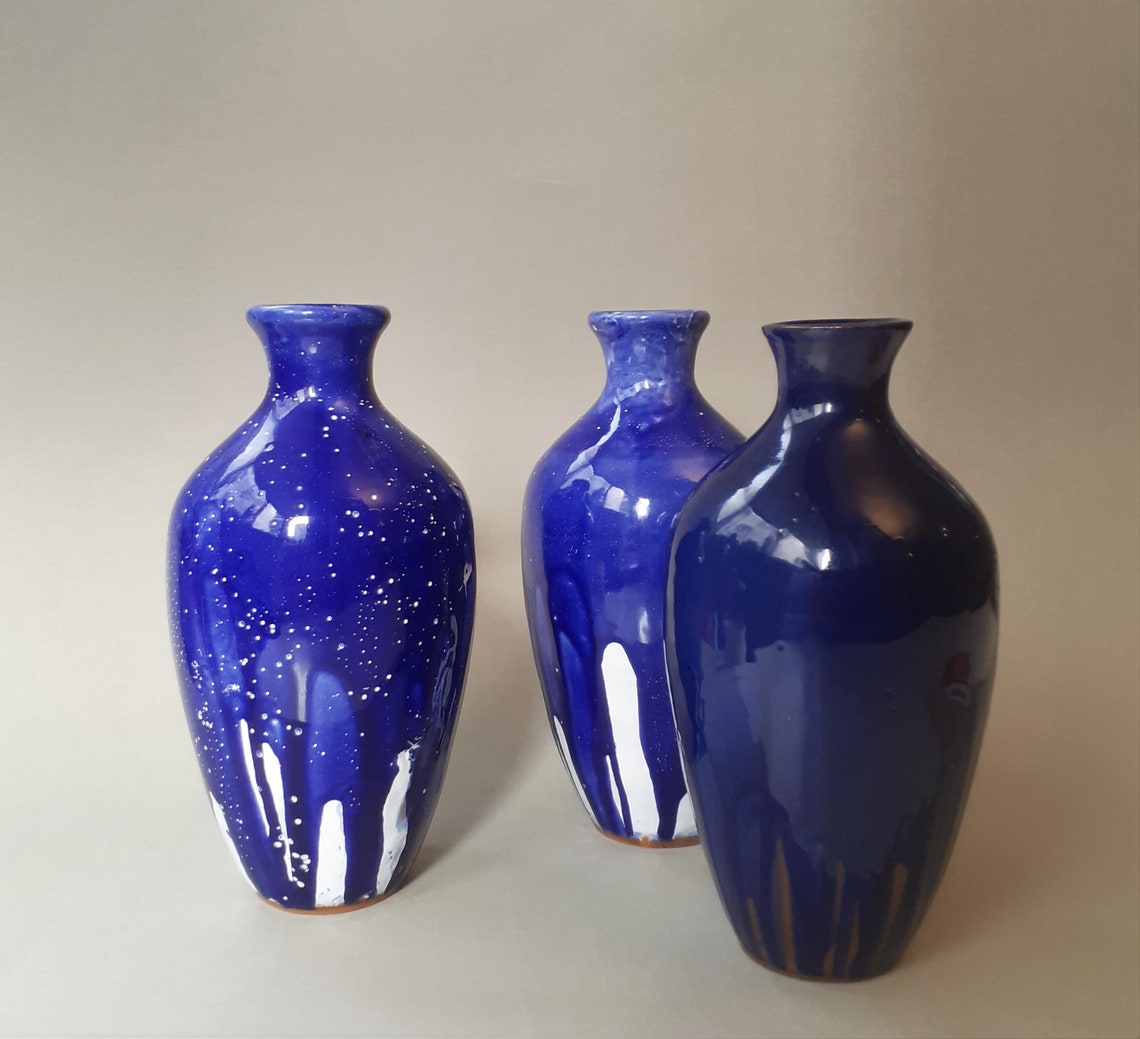 Navy Blue Vase ceramic 22 cm. Classical Greek shape. Amphora Etsy