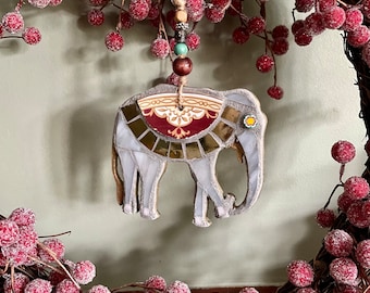 Mosaic Elephant Ornament: Stained Glass & China Home Decor