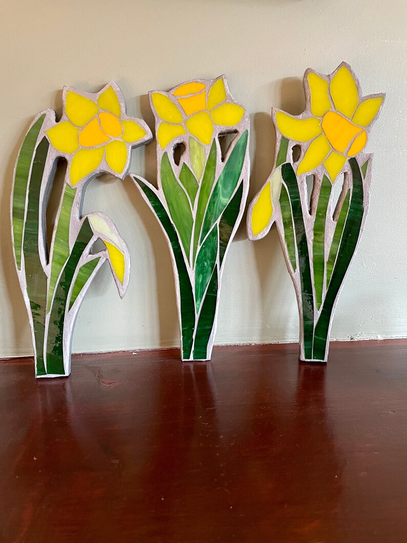 Mosaic Daffodil Wall Art Stained Glass Daffodil Glass Etsy UK