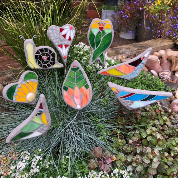 Mosaic Plant Pot Stake Mosaic Plant Decoration Stained Glass Etsy UK