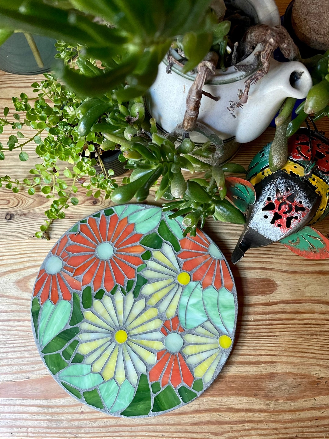 Floral Pot Stand 20cm Mosaic Pot Stand Mosaic Teapot Stand Etsy UK