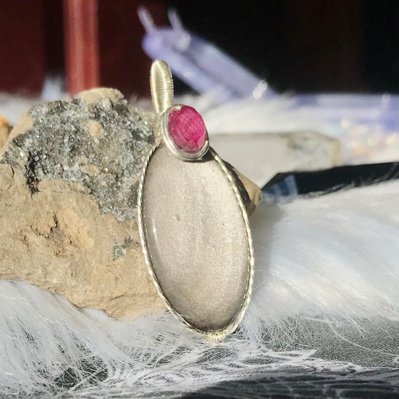 Siver Obsidian and Ruby Doublet Necklace Pendant
