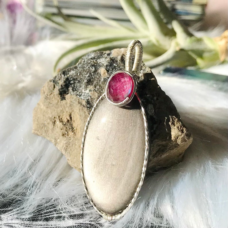 Siver Obsidian and Ruby Doublet Necklace Pendant