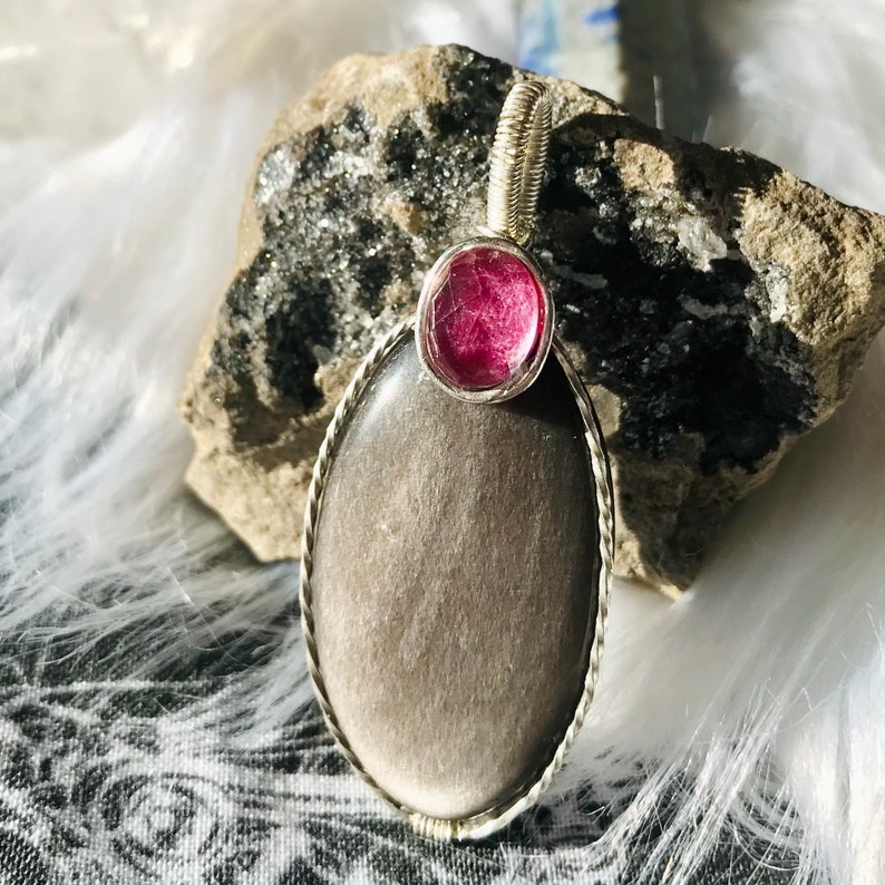 Siver Obsidian and Ruby Doublet Necklace Pendant