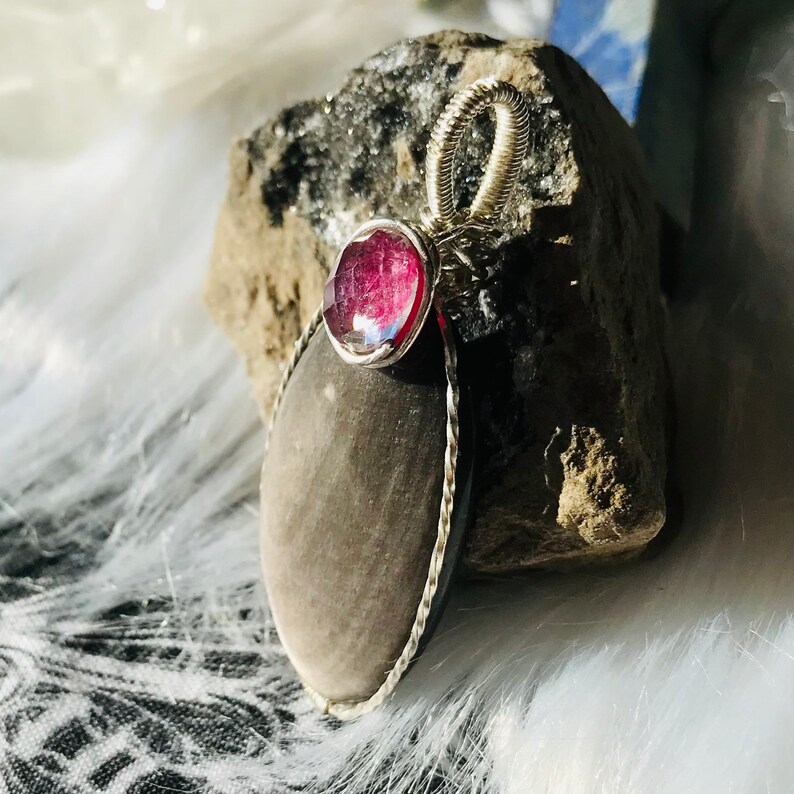 Siver Obsidian and Ruby Doublet Necklace Pendant