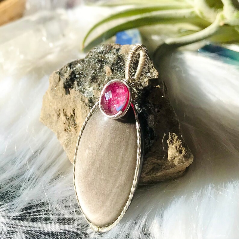 Siver Obsidian and Ruby Doublet Necklace Pendant
