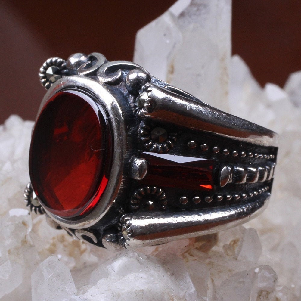 Handmade Mans Zircon Red Gemstone Ring Mans 925 Silver | Etsy