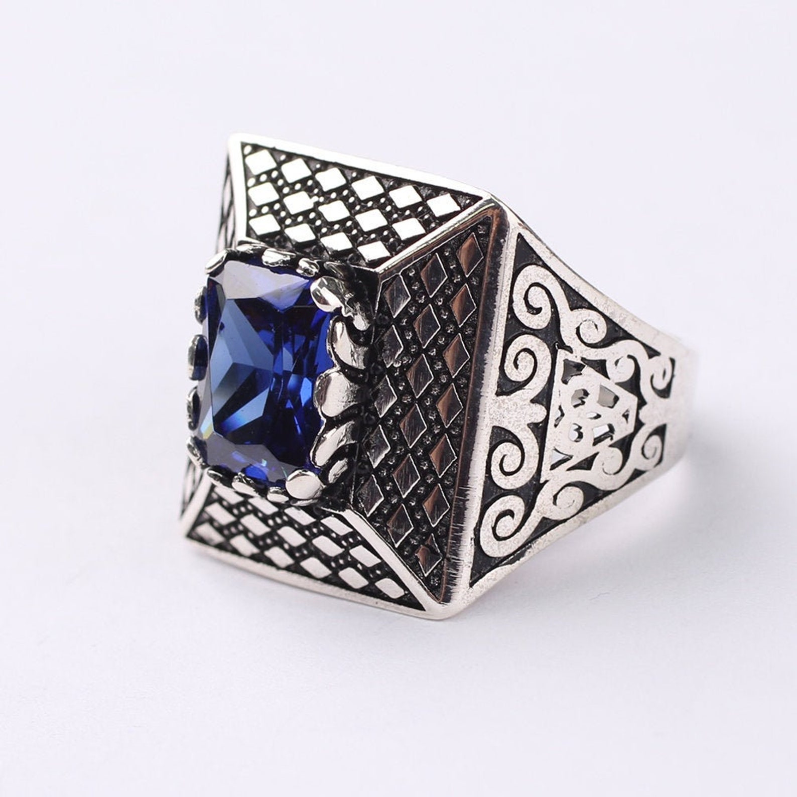 Mens Silver Tanzanite Ring Handmade Man 925 Silver Etsy