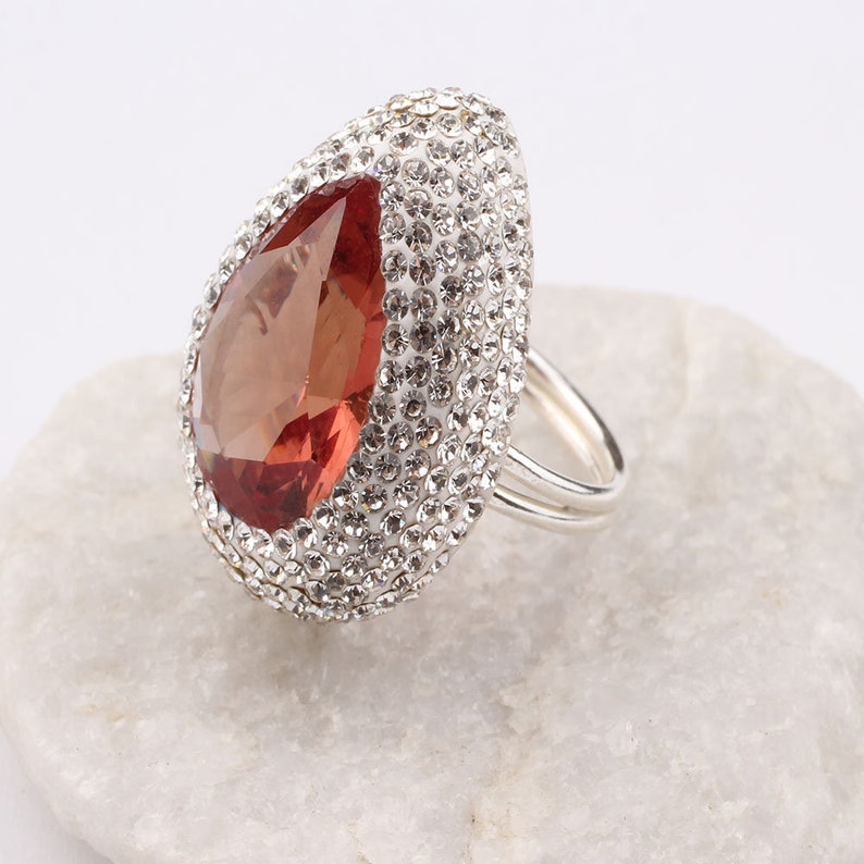 Teardrop Cut Sultanite Stone and Zirconia Womens Rhodium Plated Silver Ring,Woman Silver Sultanite Handmade Ring,Sultanite Ring For Woman