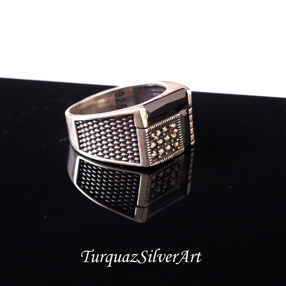 Handmade Mans Black Zircon Gemstone Ring Mans 925 Silver | Etsy