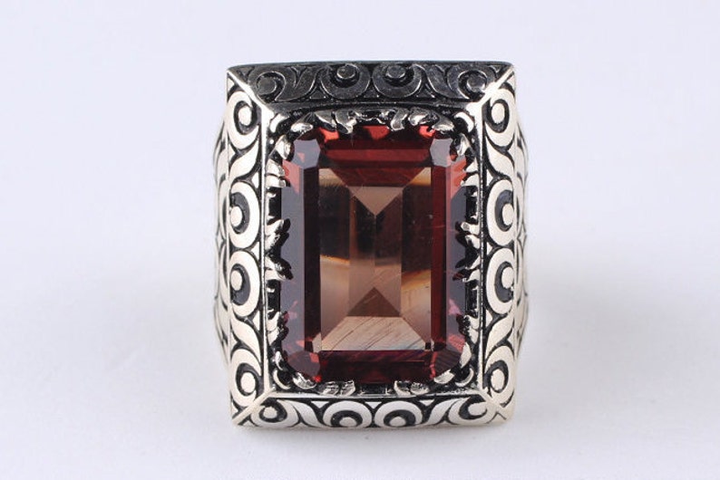 Silver Handmade Ring For Man Handmade Mens Silver Large Sultanite Ring Art Design Ring Pen Motife Man 925 Silver Sultanite Ring