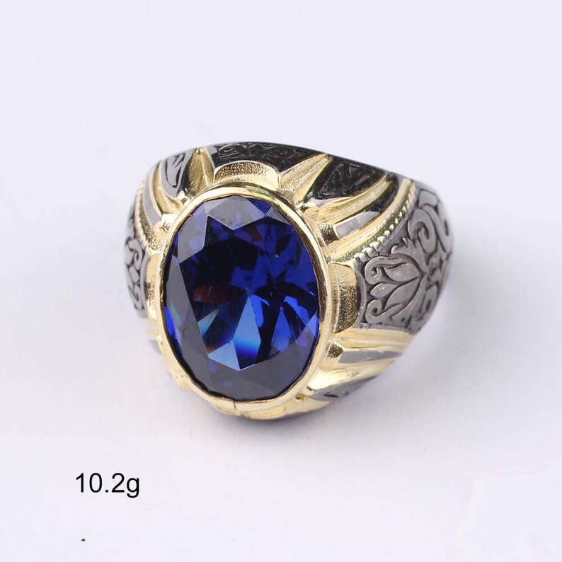 Blue Tanzanite Mans Handmade 925 Silver Ring Handmade 18 K | Etsy