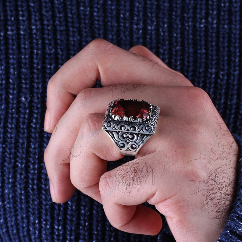 Silver Handmade Ring For Man Handmade Mens Silver Large Sultanite Ring Art Design Ring Pen Motife Man 925 Silver Sultanite Ring