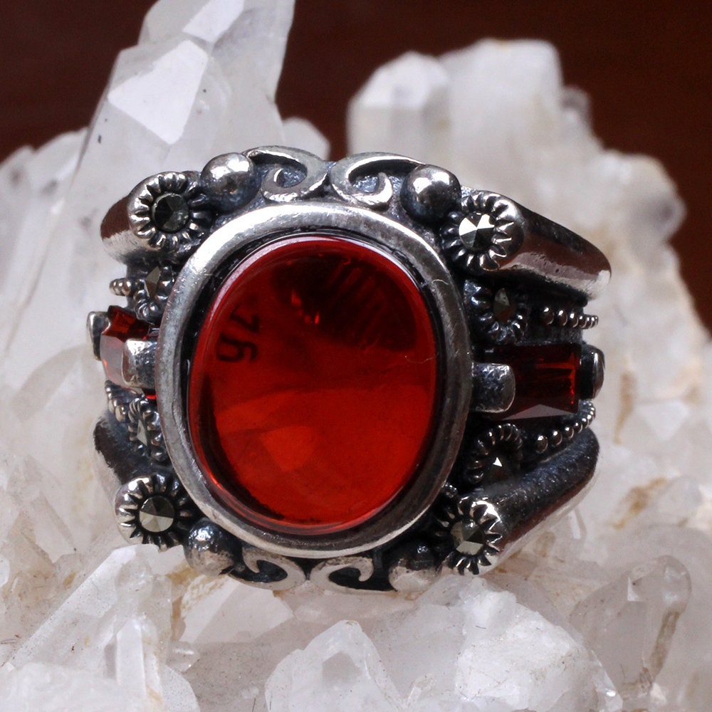 Handmade Mans Zircon Red Gemstone Ring Mans 925 Silver Ring - Etsy